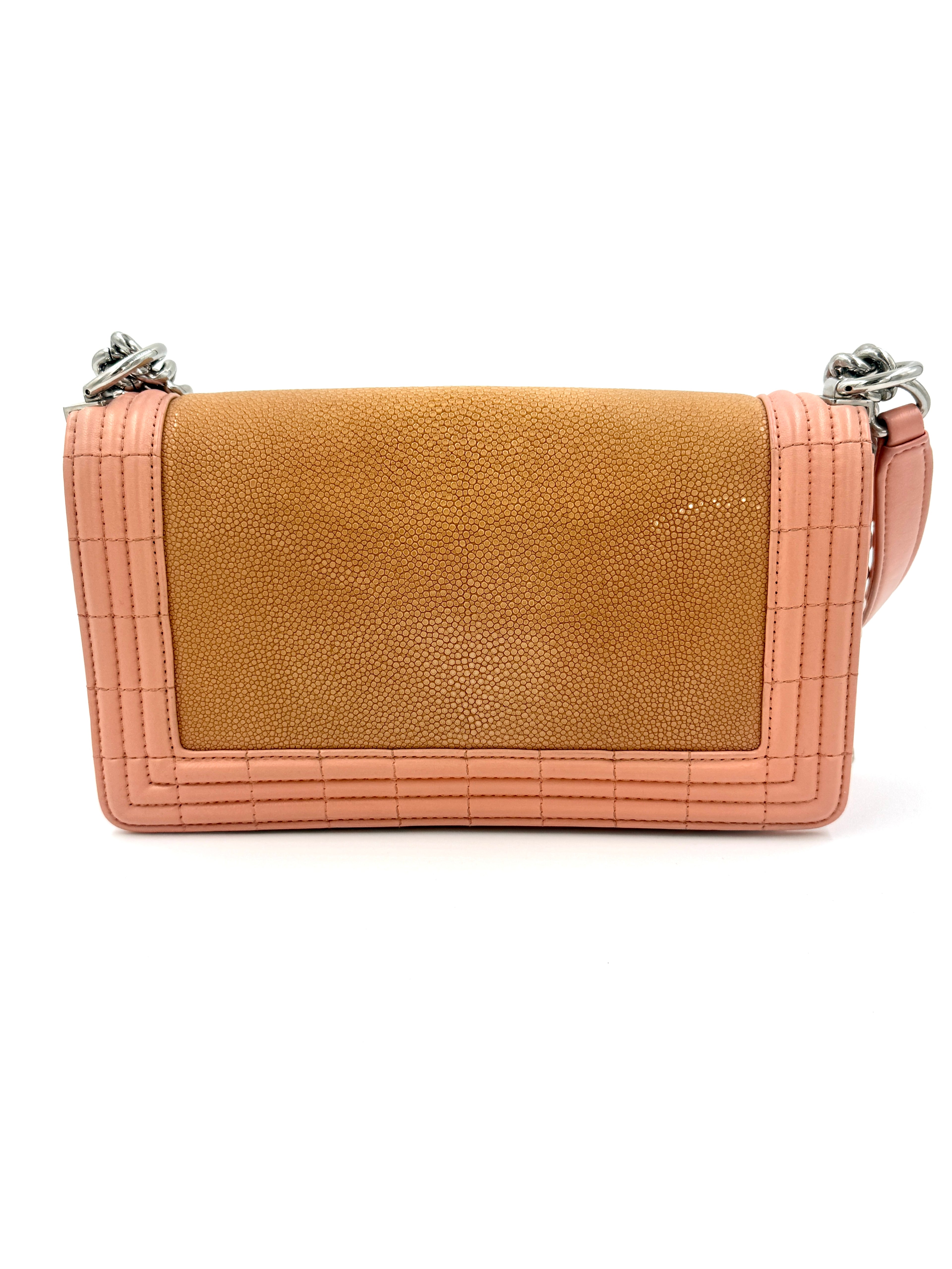 Chanel Rare Pink and Nude Medium Galuchat Stingray Leather Boy Bag with Chrome Hardware - Pre Owned Authentic