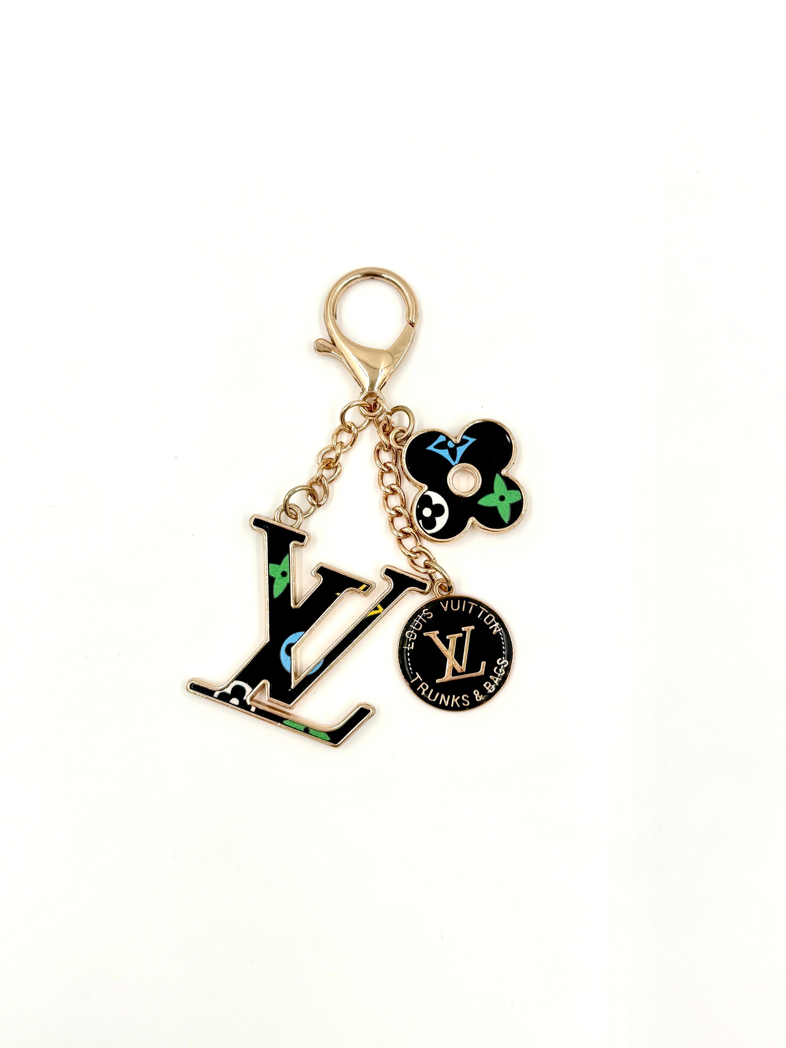 Upcycled Louis Vuitton Bag Charm - LV Logo, Flower & Medallion