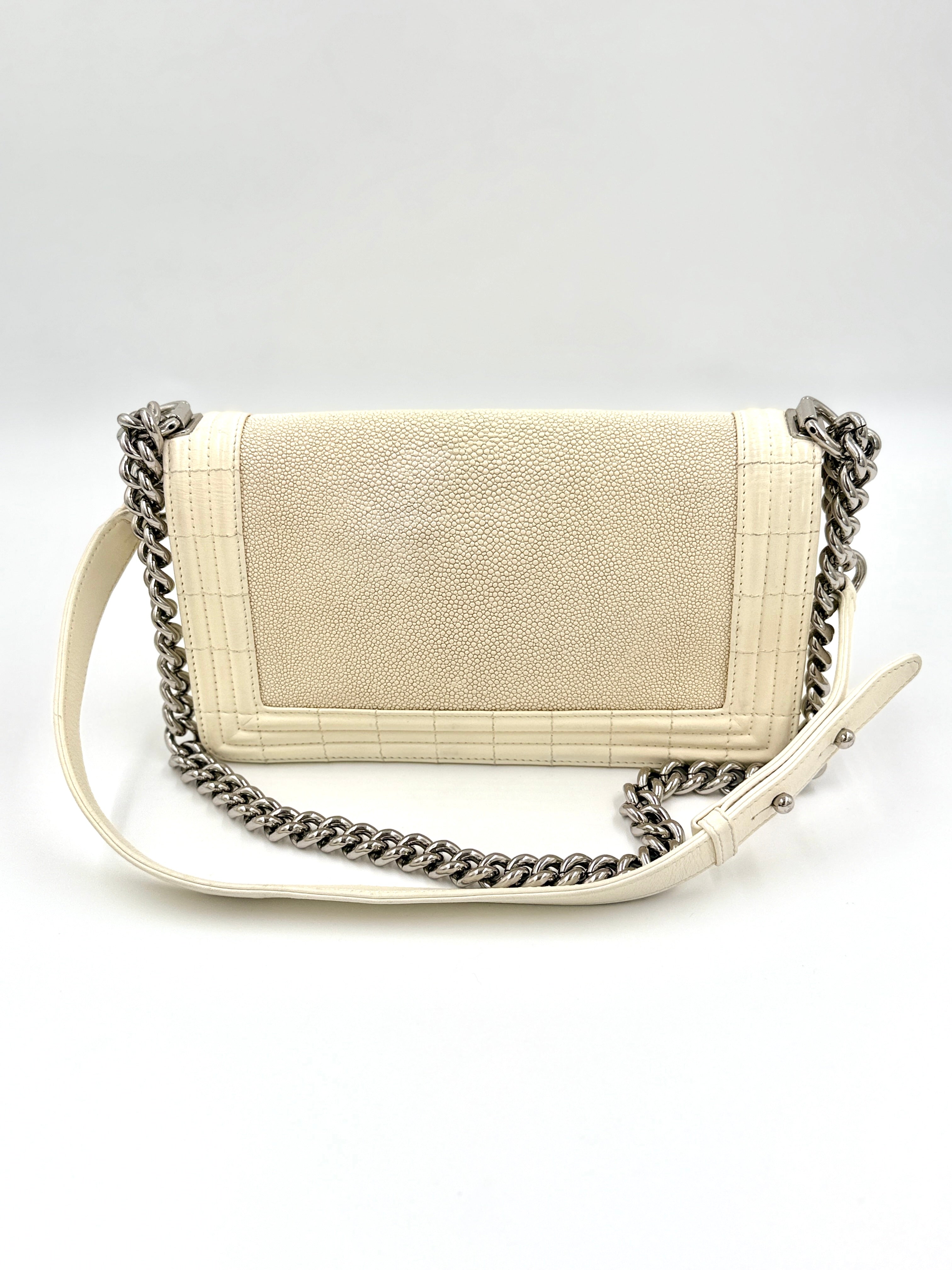 Chanel Ivory Stingray Galuchat Medium Boy Bag Series 16 2012 - Karl Lagerfeld - Pre Owned Authentic