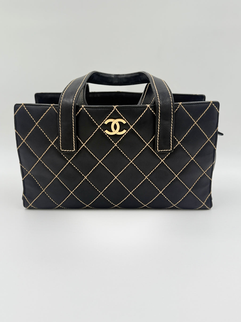 Chanel Black Calfskin Wild Stitch Top Handle Bag - Pre Owned Authentic