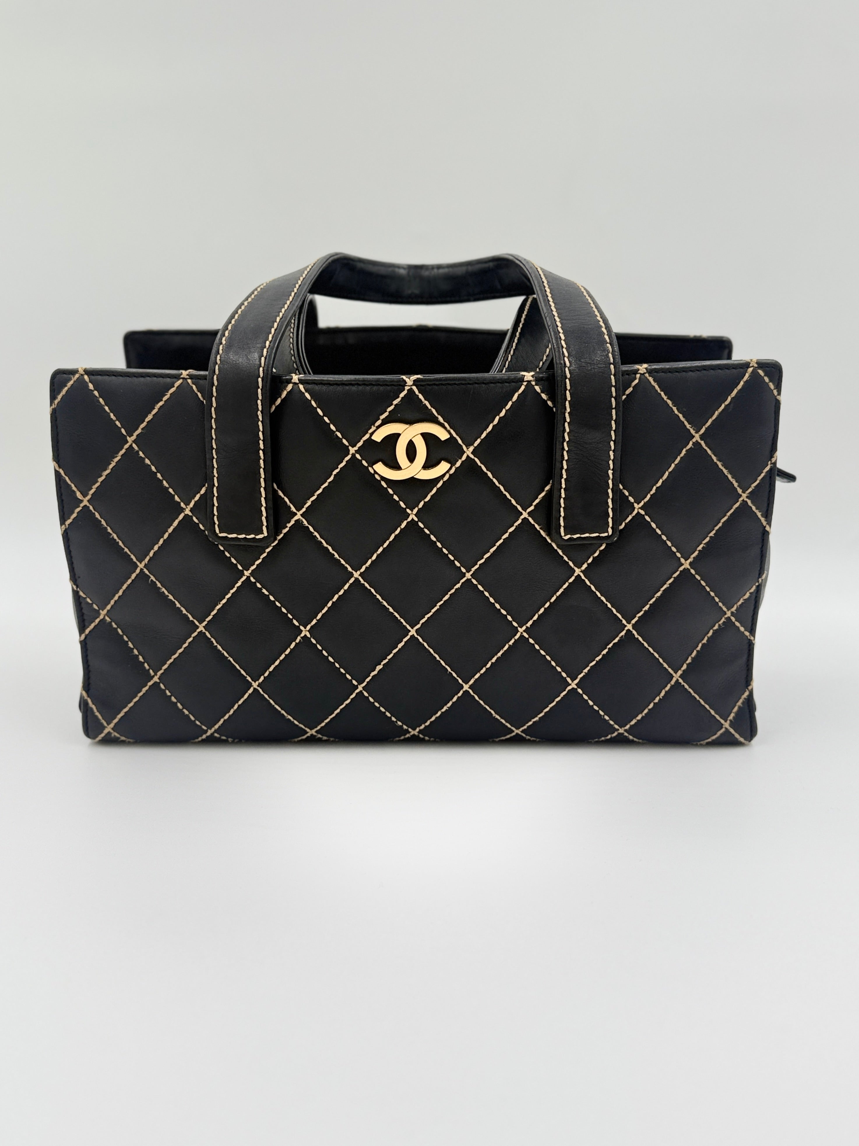Chanel Black Calfskin Wild Stitch Top Handle Bag - Pre Owned Authentic