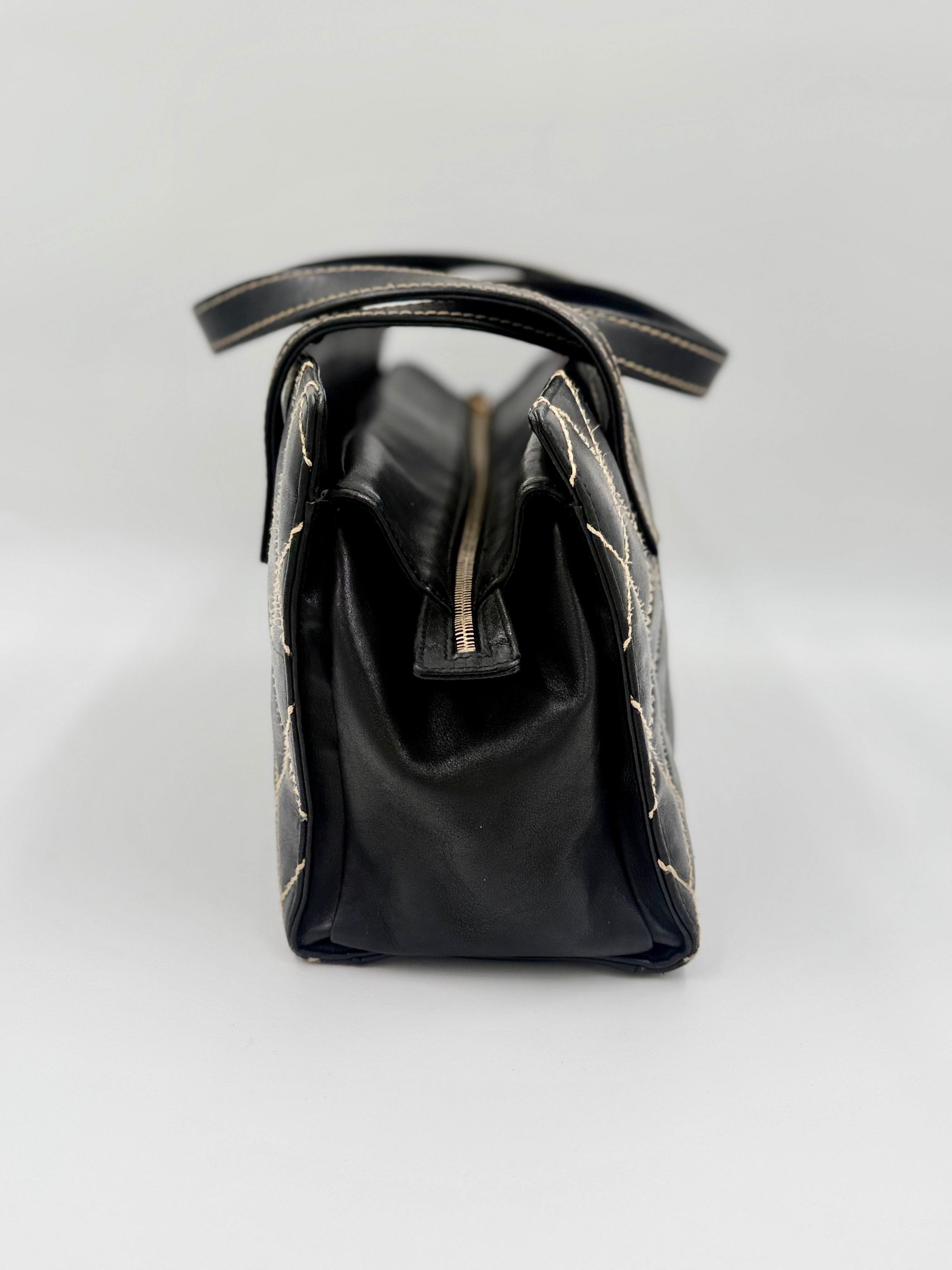 Chanel Black Calfskin Wild Stitch Top Handle Bag - Pre Owned Authentic