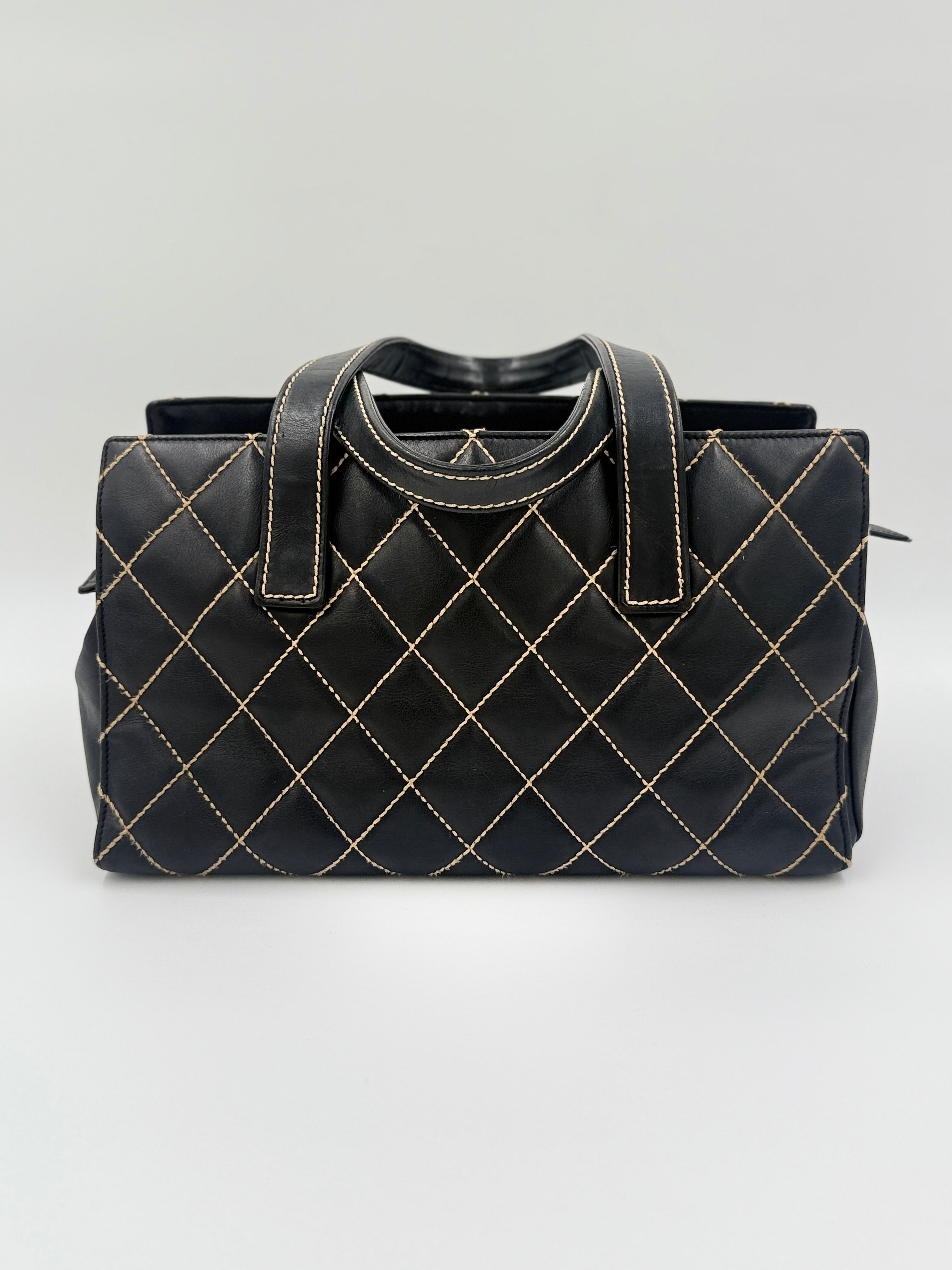 Chanel Black Calfskin Wild Stitch Top Handle Bag - Pre Owned Authentic