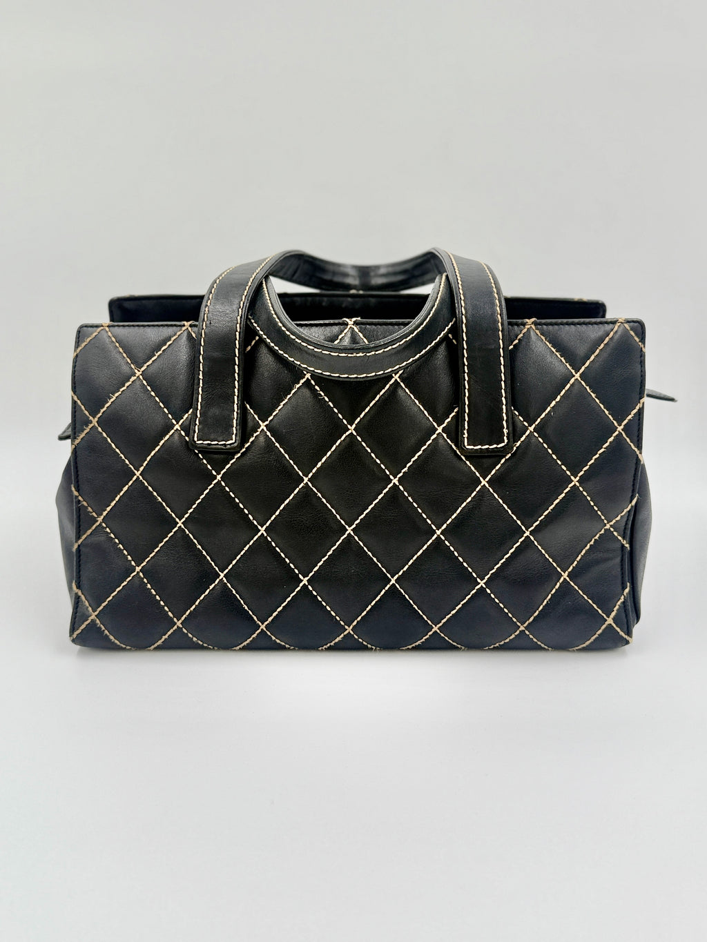 Chanel Black Calfskin Wild Stitch Top Handle Bag - Pre Owned Authentic