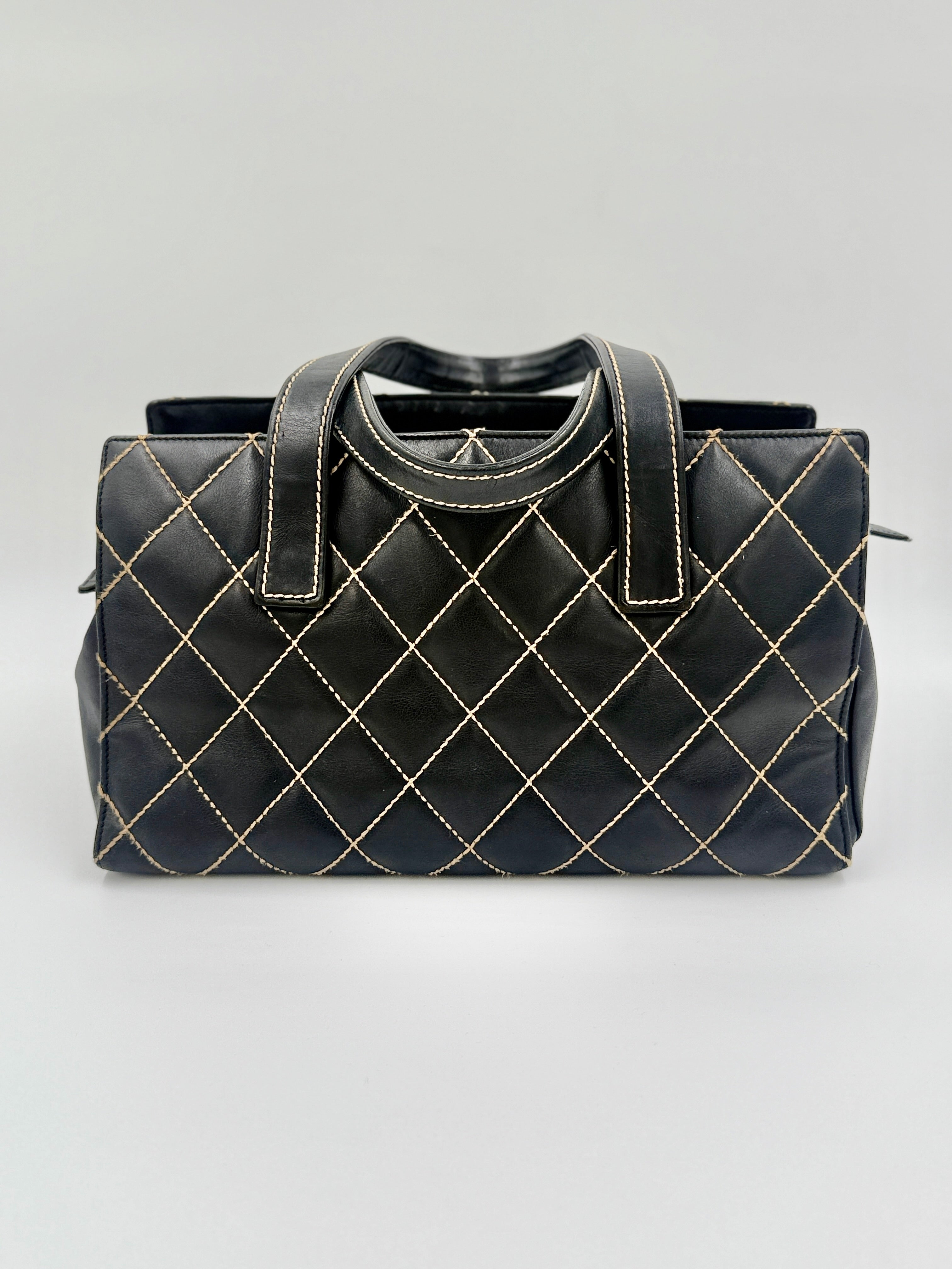 Chanel Black Calfskin Wild Stitch Top Handle Bag - Pre Owned Authentic