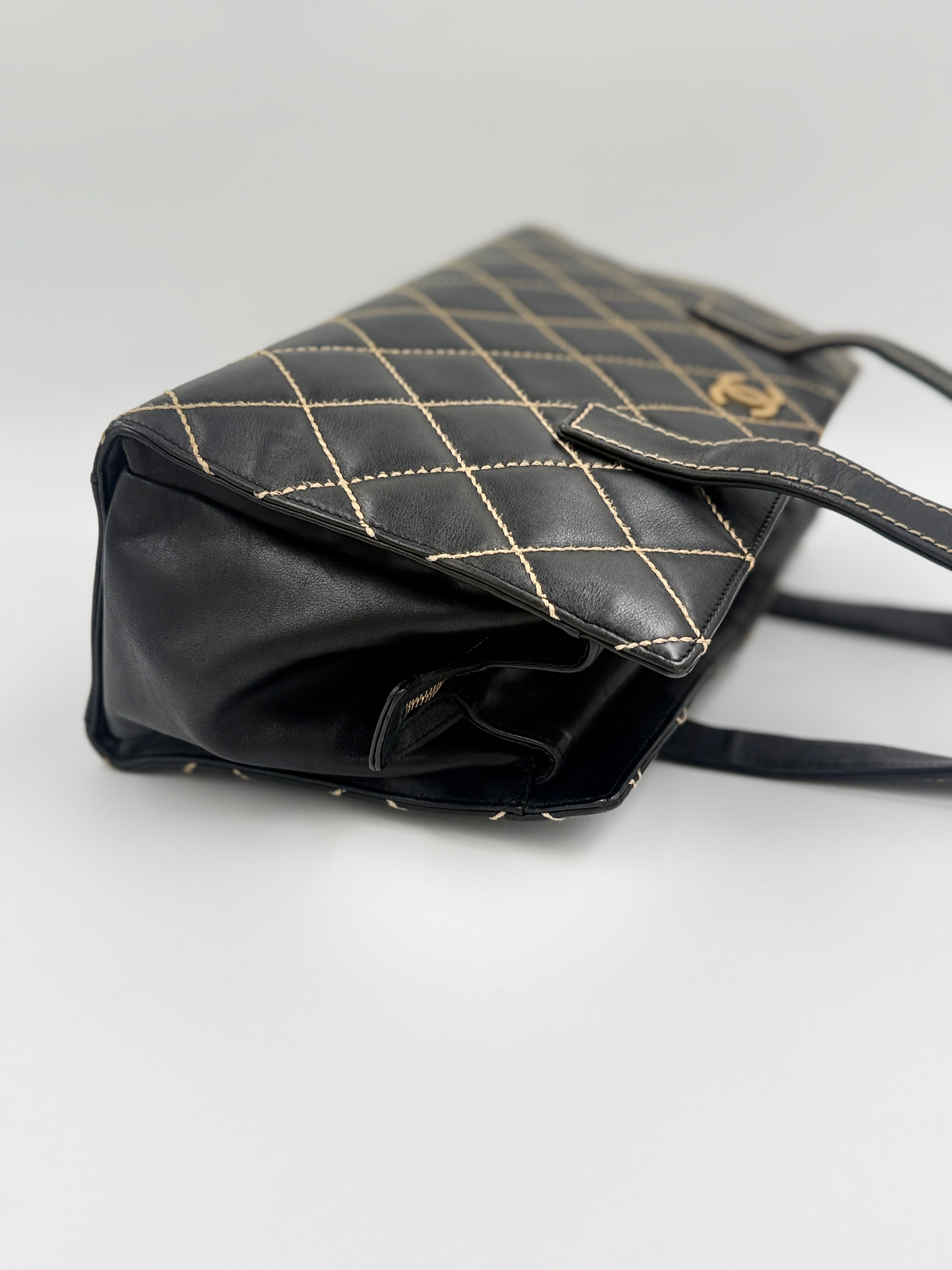 Chanel Black Calfskin Wild Stitch Top Handle Bag - Pre Owned Authentic