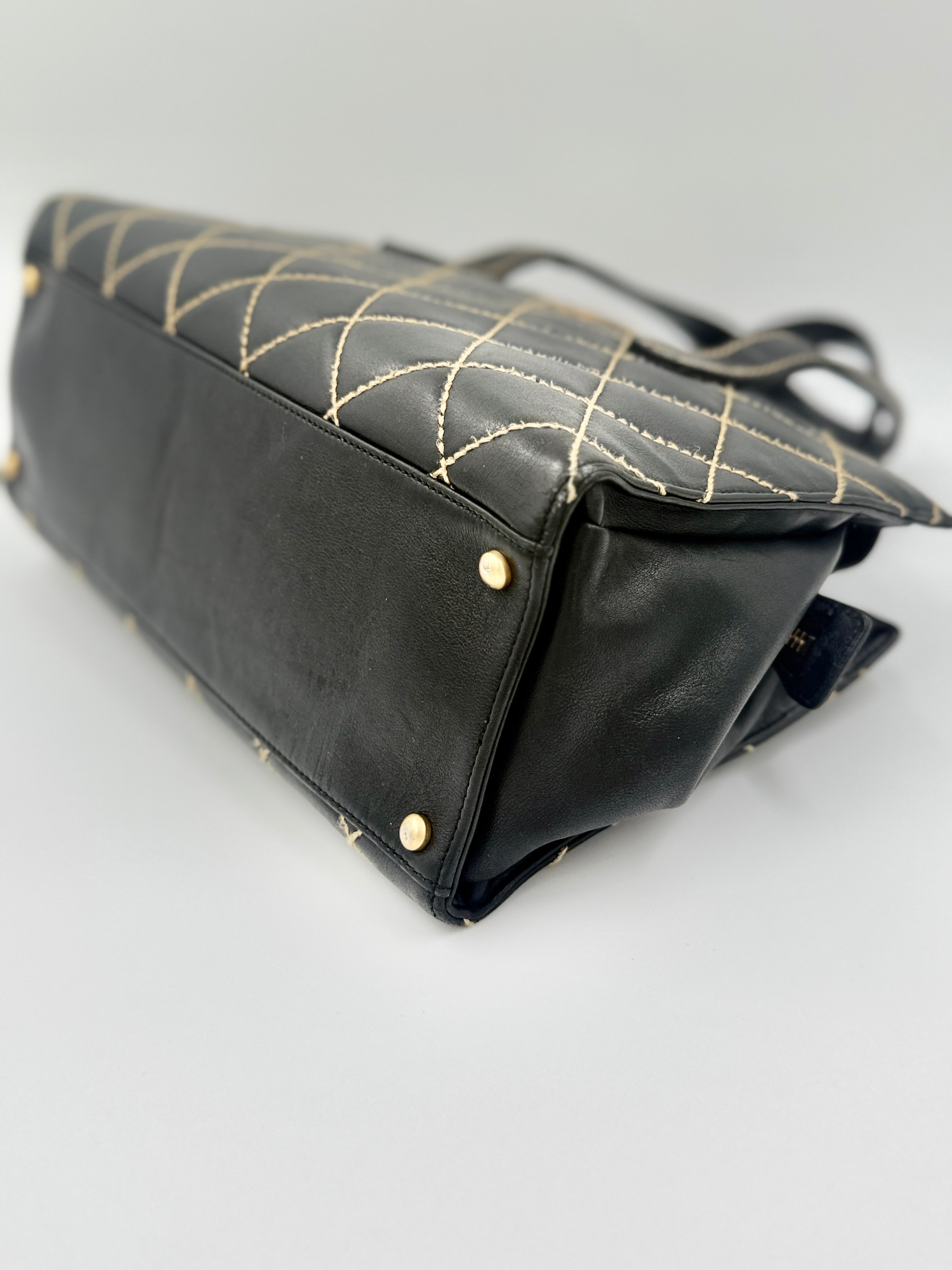 Chanel Black Calfskin Wild Stitch Top Handle Bag - Pre Owned Authentic