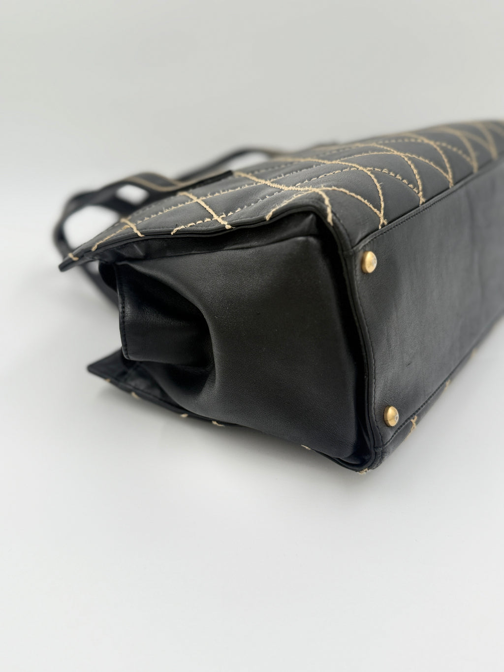 Chanel Black Calfskin Wild Stitch Top Handle Bag - Pre Owned Authentic