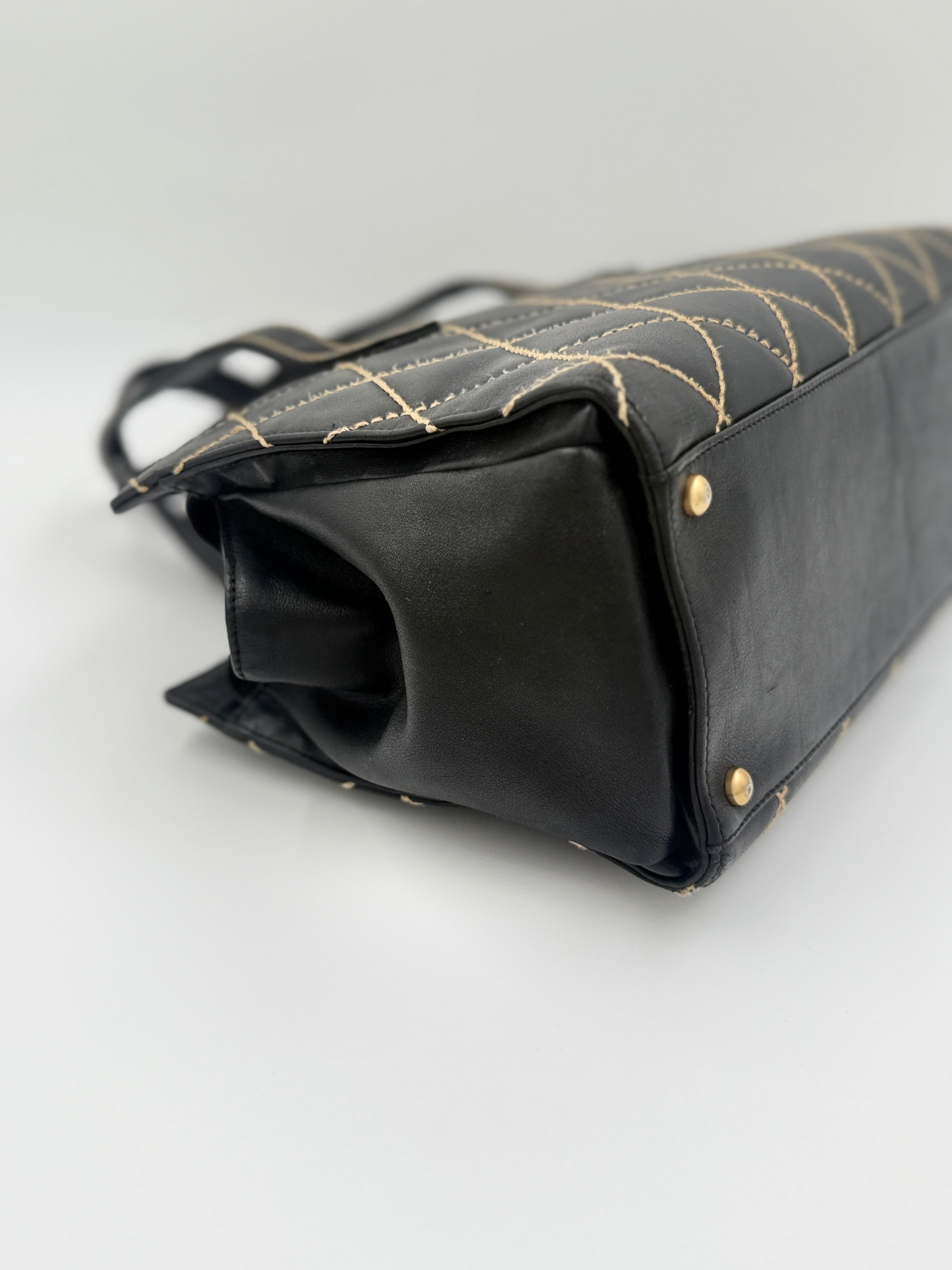 Chanel Black Calfskin Wild Stitch Top Handle Bag - Pre Owned Authentic