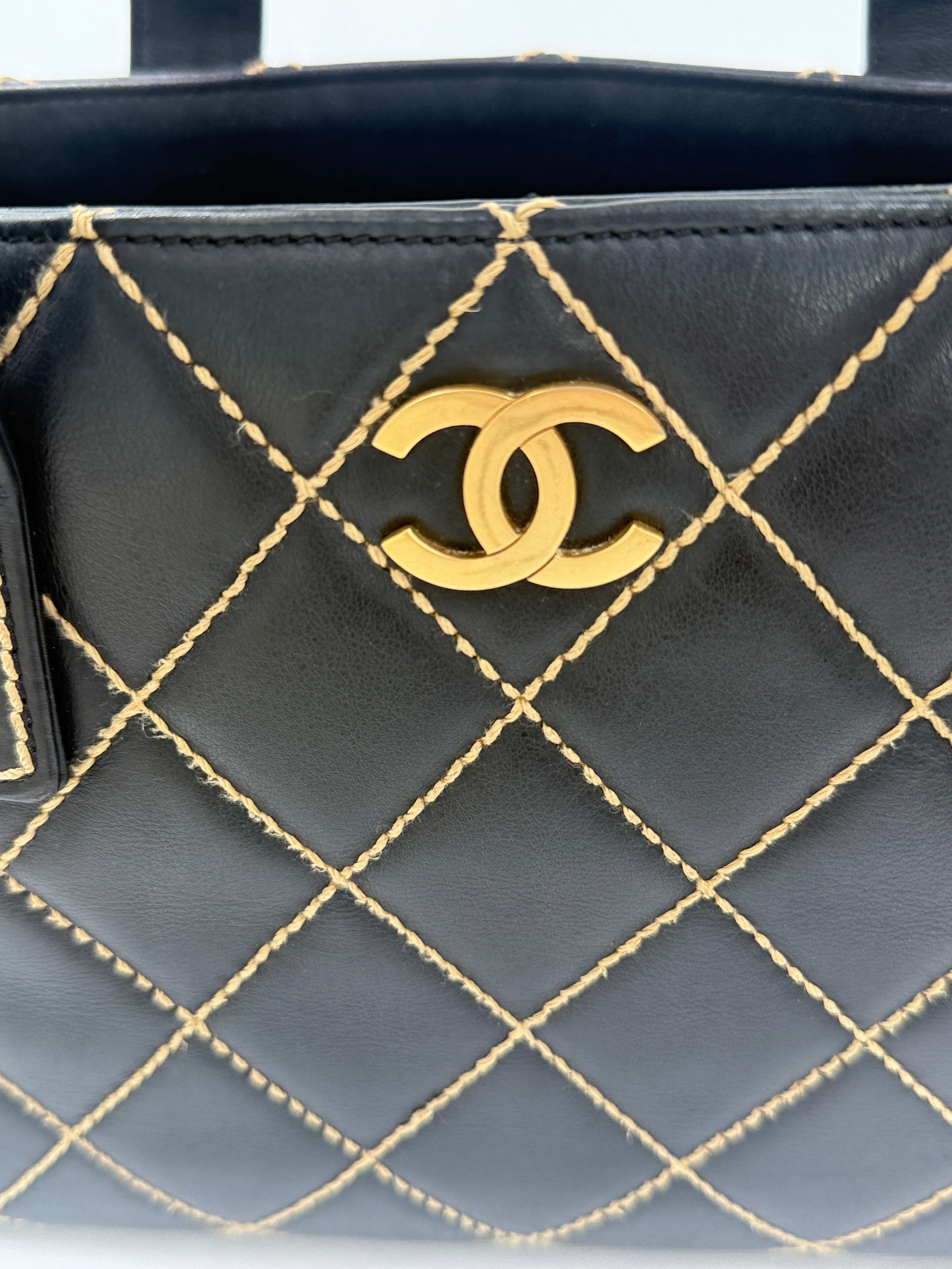 Chanel Black Calfskin Wild Stitch Top Handle Bag - Pre Owned Authentic