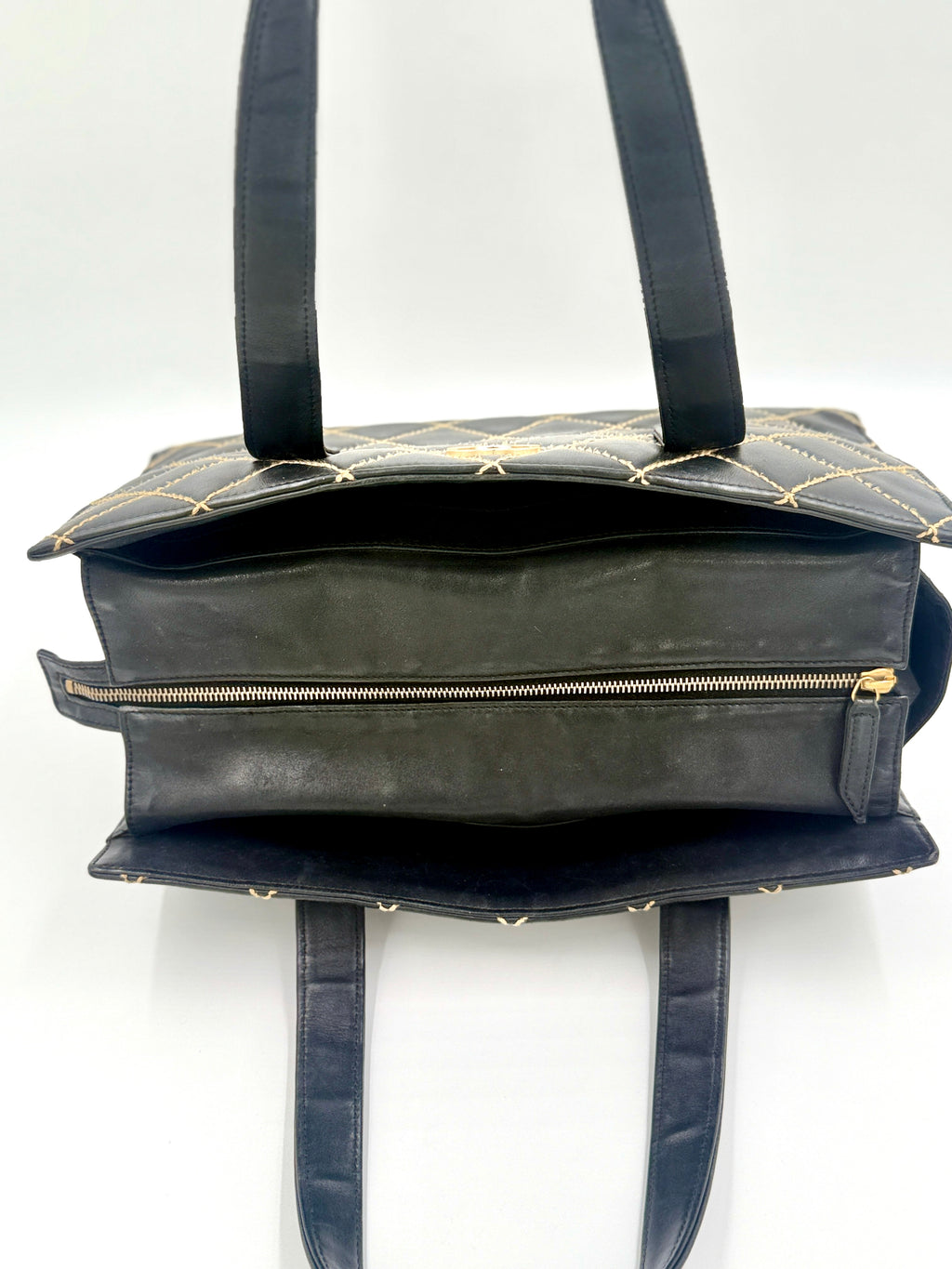 Chanel Black Calfskin Wild Stitch Top Handle Bag - Pre Owned Authentic