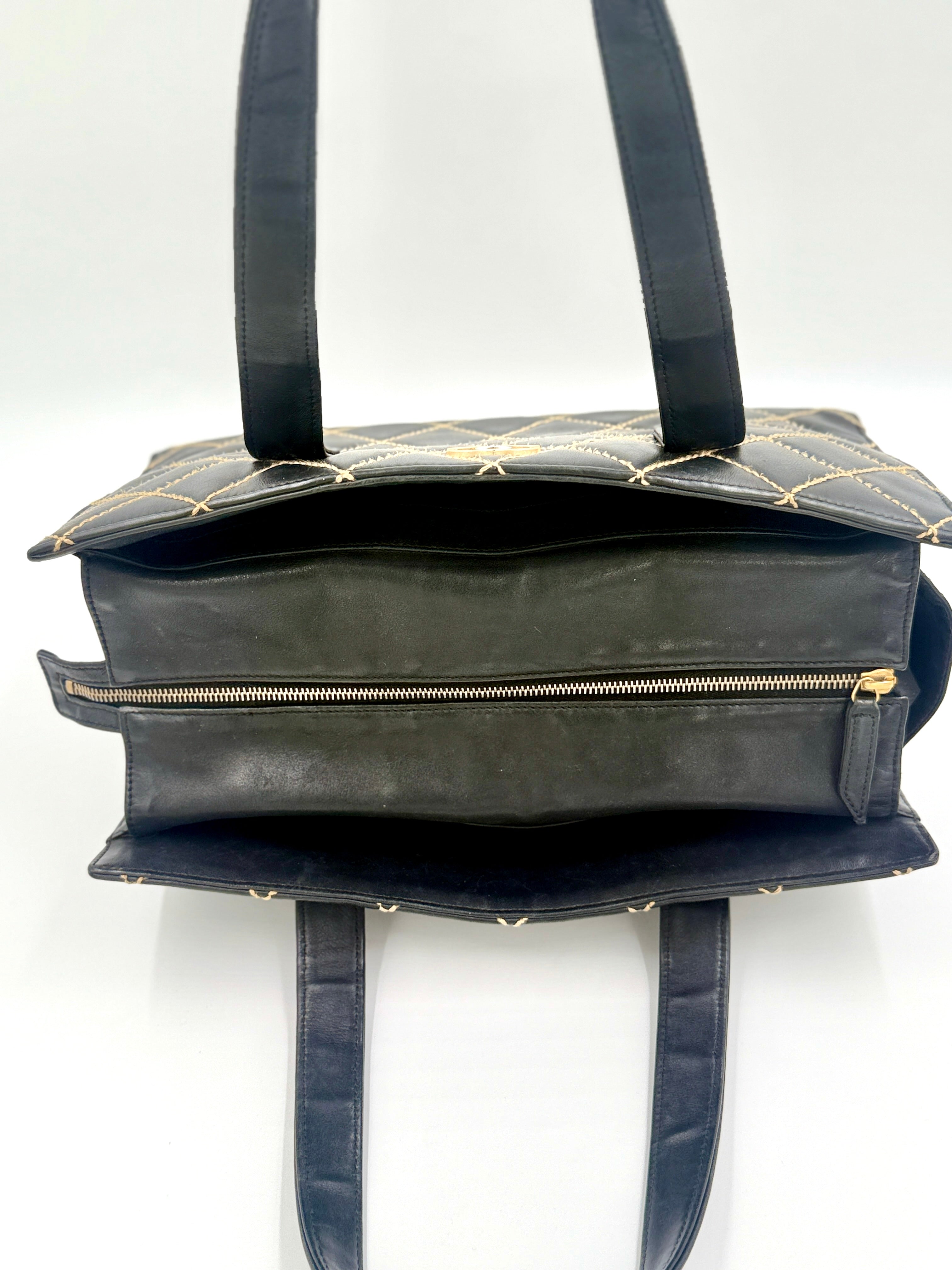 Chanel Black Calfskin Wild Stitch Top Handle Bag - Pre Owned Authentic