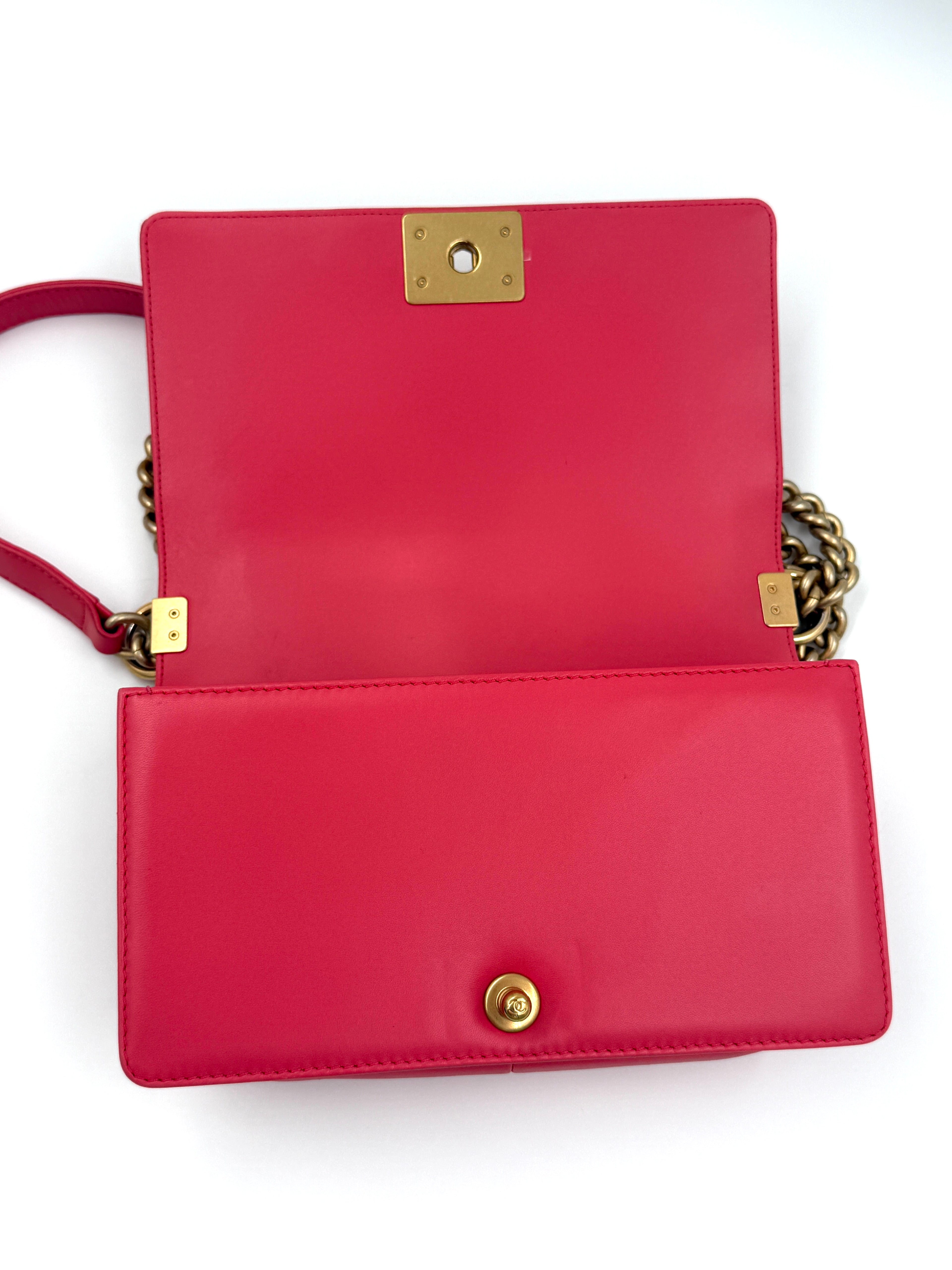 Chanel Crocheted Tweed Edge Lambskin Medium Boy Bag Coral Pink Pre Owned Authentic