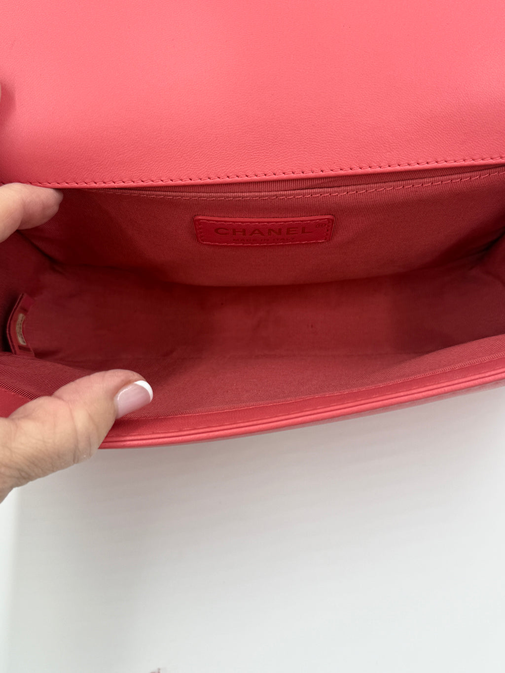 Chanel Crocheted Tweed Edge Lambskin Medium Boy Bag Coral Pink Pre Owned Authentic