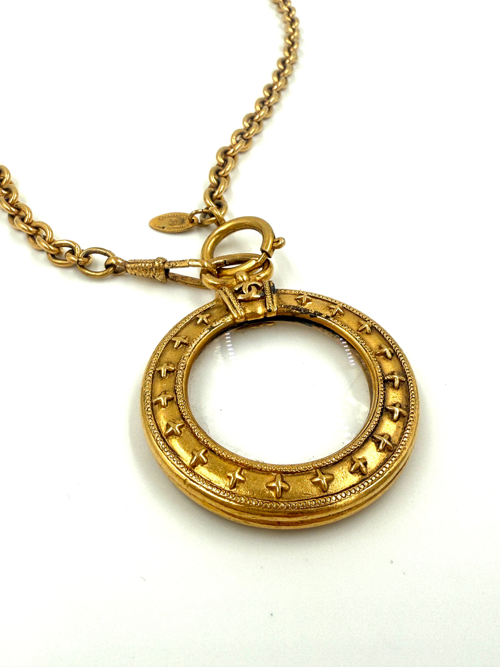 Chanel Necklace with Monocle Magnifying Glass Pendant 24k Gold Plated - Pre Owned Authentic