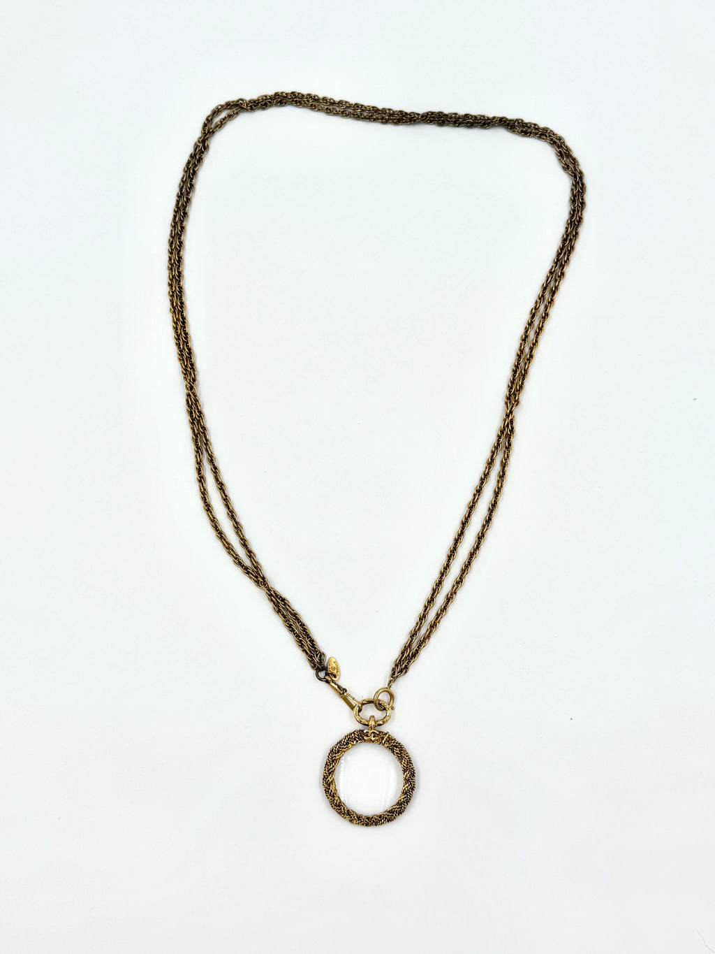 Chanel Vintage 14k Gold Plated Double Chain Monocle Magnifying Glass Necklace Rope Detail Pre Owned Authentic