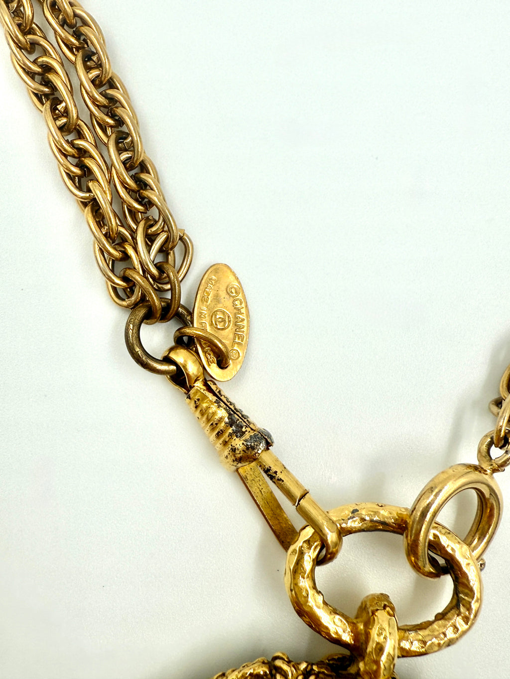 Chanel Vintage 14k Gold Plated Double Chain Monocle Magnifying Glass Necklace Rope Detail Pre Owned Authentic