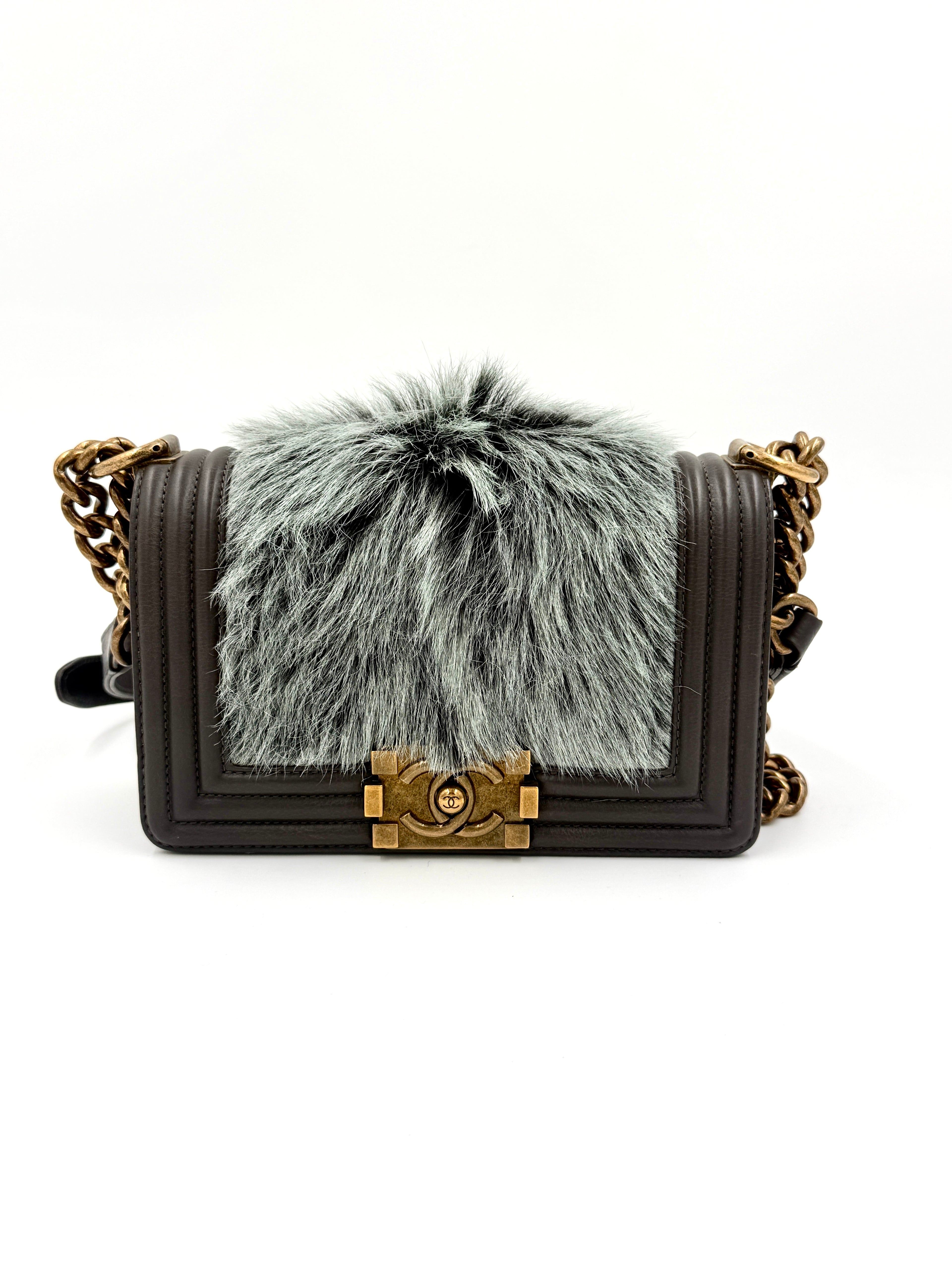 Chanel Rare Small Boy Bag with Goat Hair Grey with Gold Hardware - Pre Owned Authentic