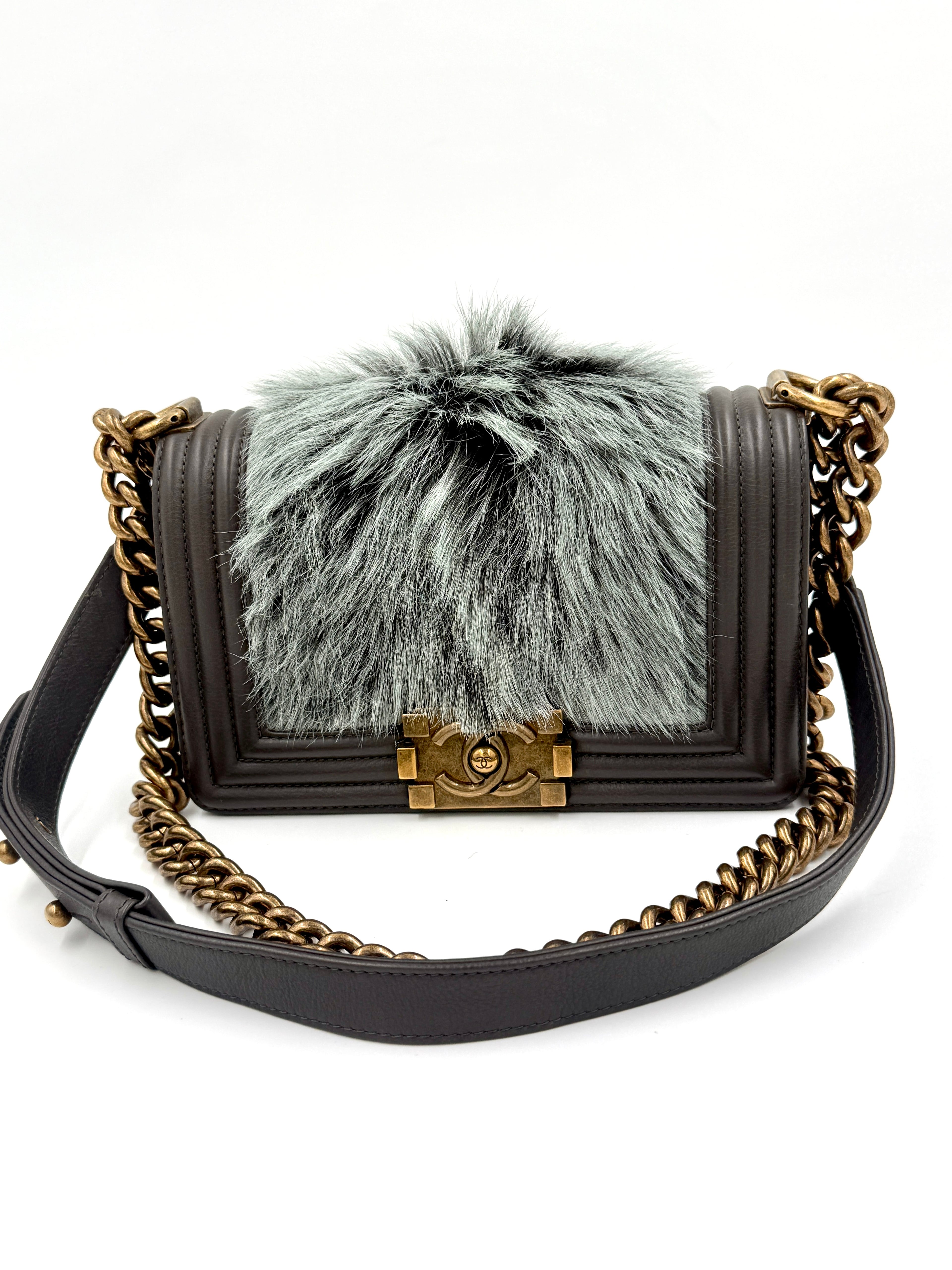 Chanel Rare Small Boy Bag with Goat Hair Grey with Gold Hardware - Pre Owned Authentic