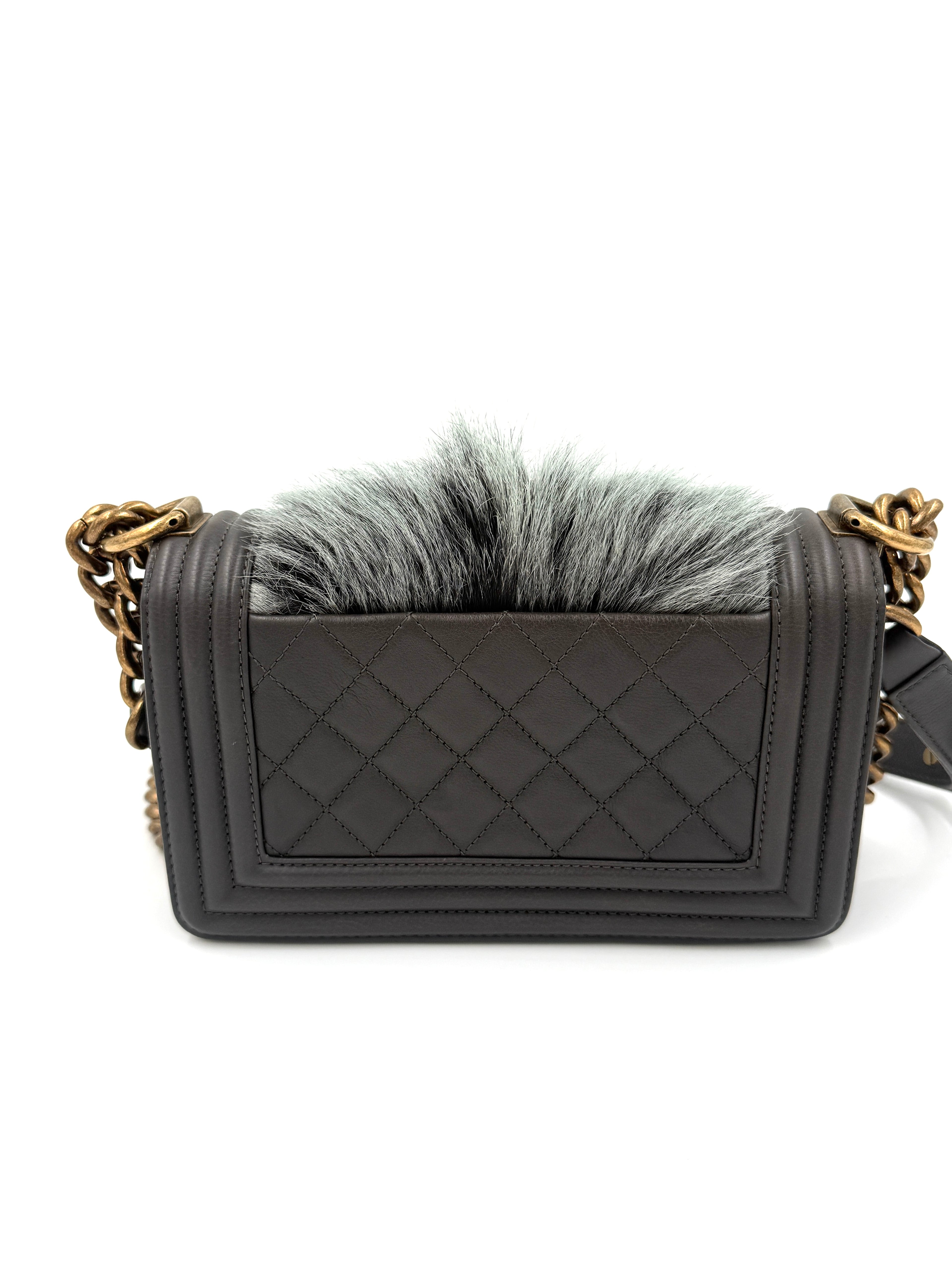 Chanel Rare Small Boy Bag with Goat Hair Grey with Gold Hardware - Pre Owned Authentic