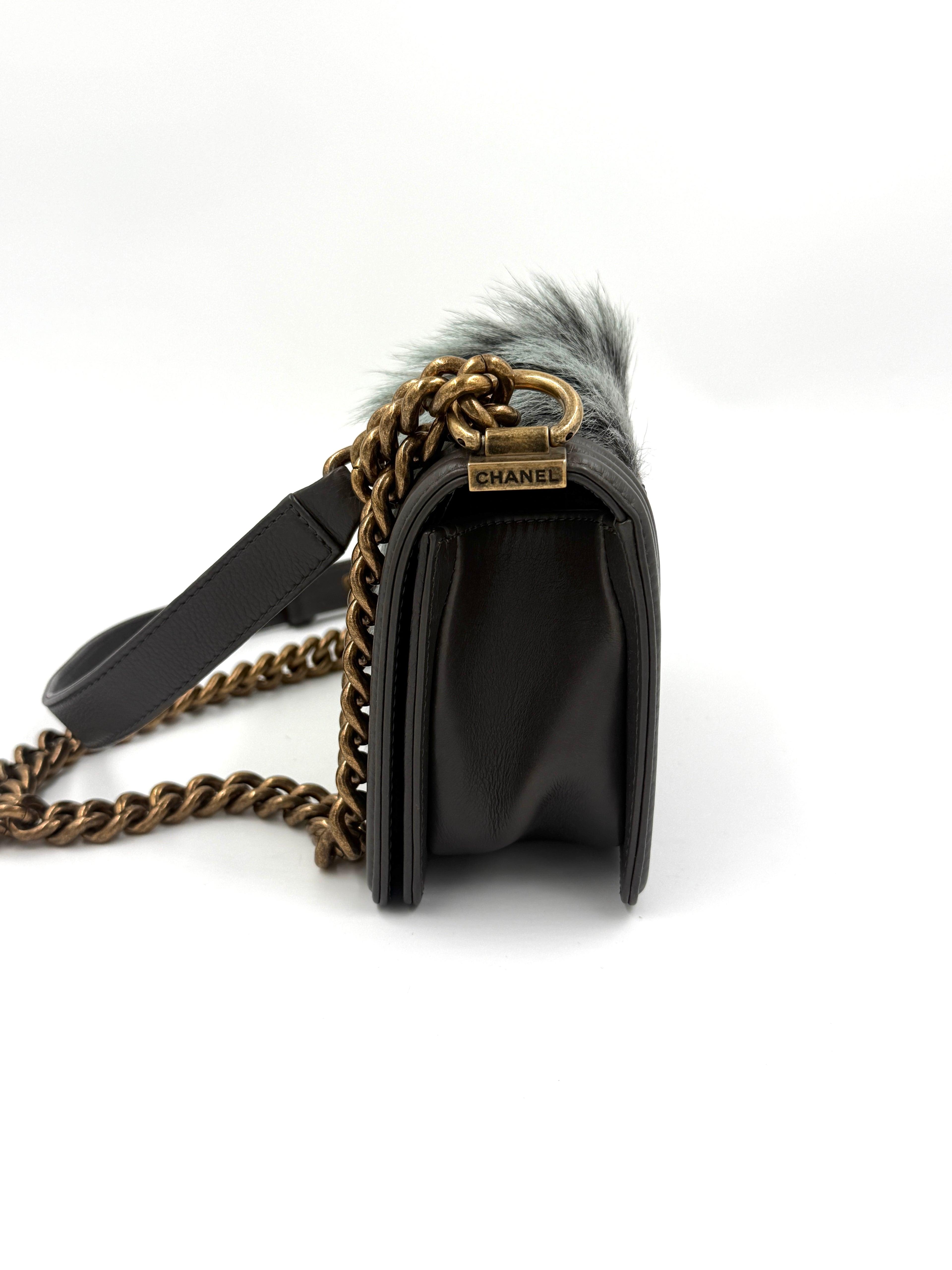 Chanel Rare Small Boy Bag with Goat Hair Grey with Gold Hardware - Pre Owned Authentic