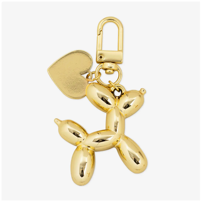 Balloon Dog Heart Bag Charm Keychain - Gold