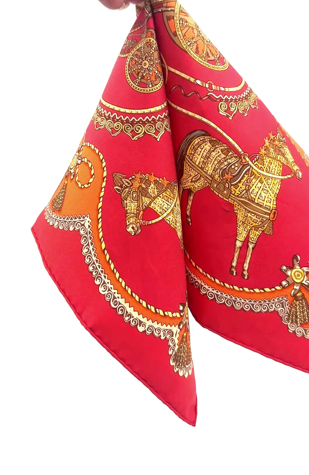 Pre Owned Hermes Red "Les Paperoles" Carre 45 Scarf Authentic