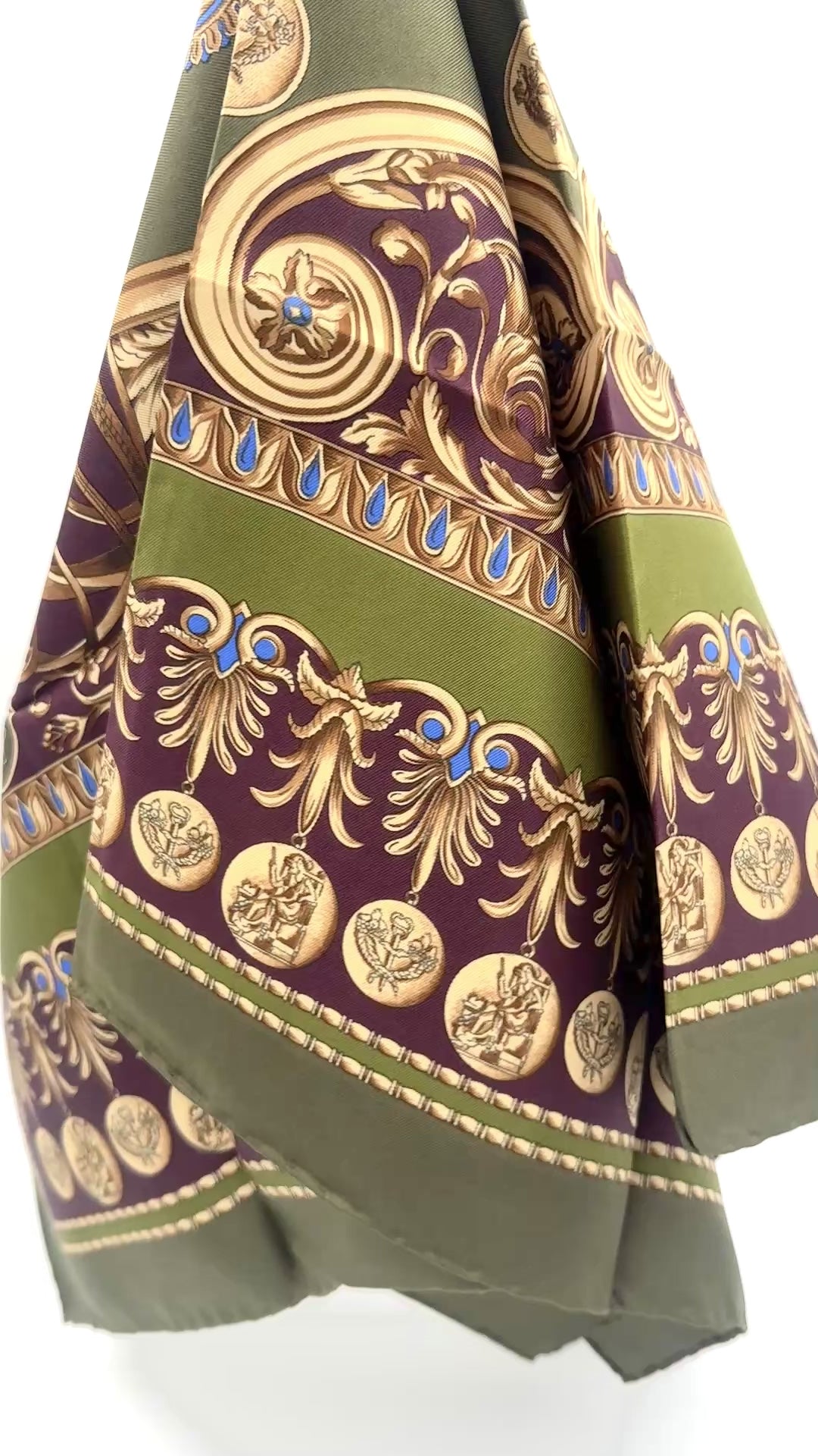 Pre-Owned Celine Silk Scarf Green and Burgundy Multicolor - Authenticated